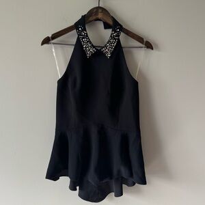 CUE SLEEVELESS HALTER TOP BLOUSE WITH RHINESTONE STUDDED COLLAR SIZE 8 NWT